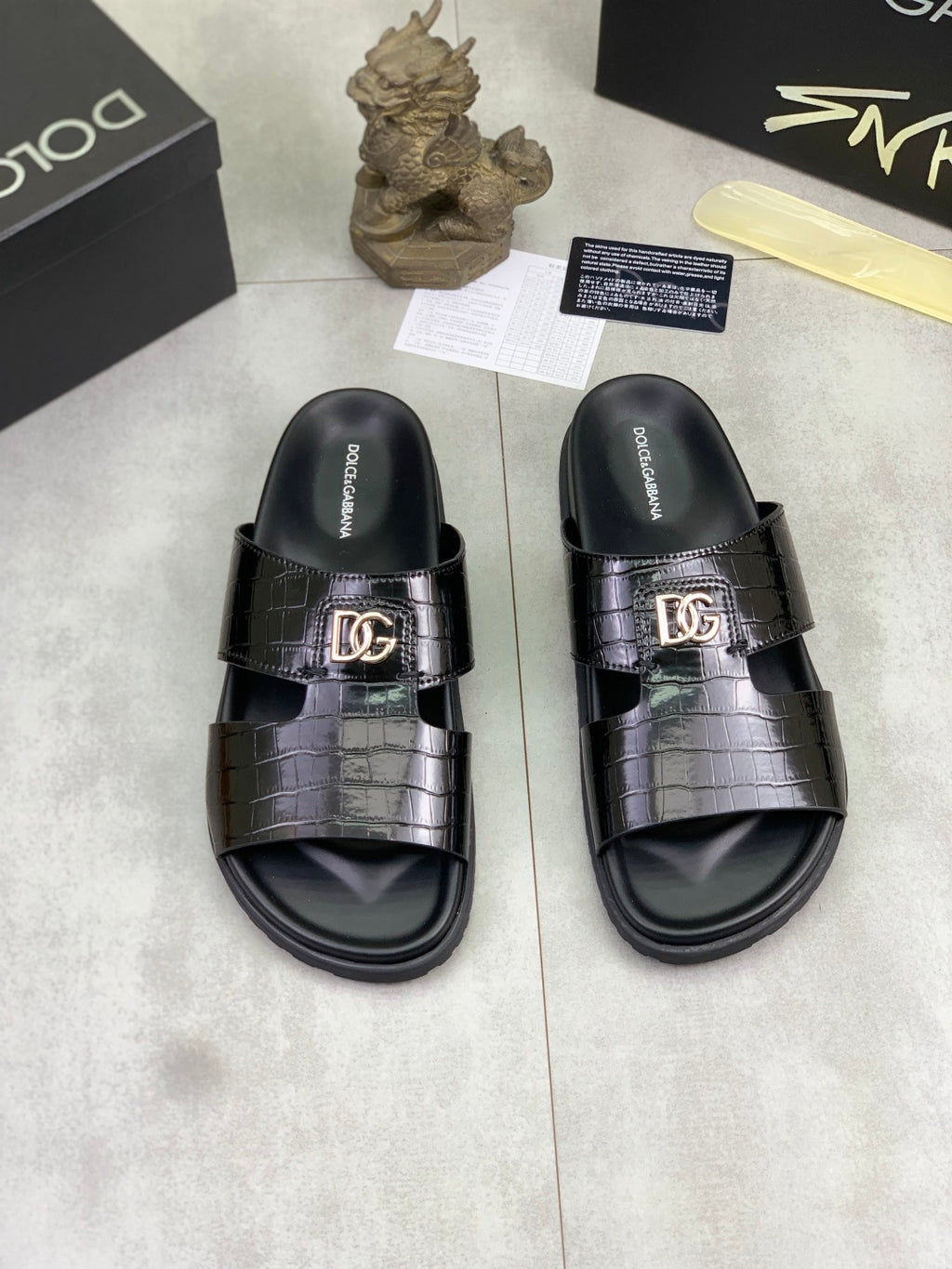 Dolce & Gabbana DG Men's Handcrafted Calfskin Slides Multi-Color