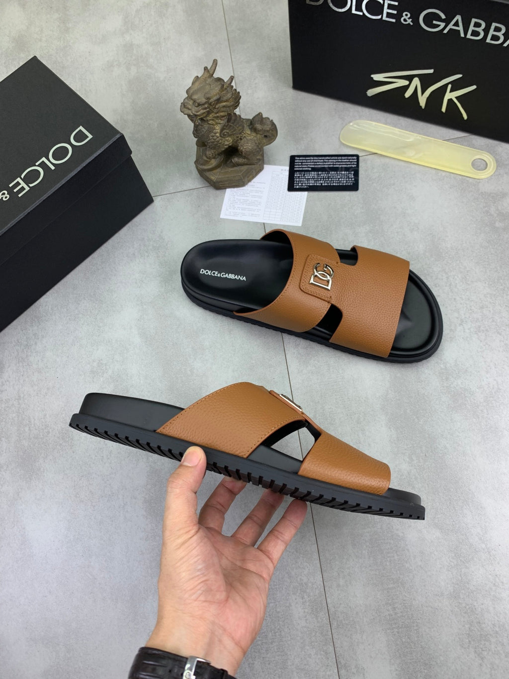 Dolce & Gabbana DG Men's Handcrafted Calfskin Slides Multi-Color