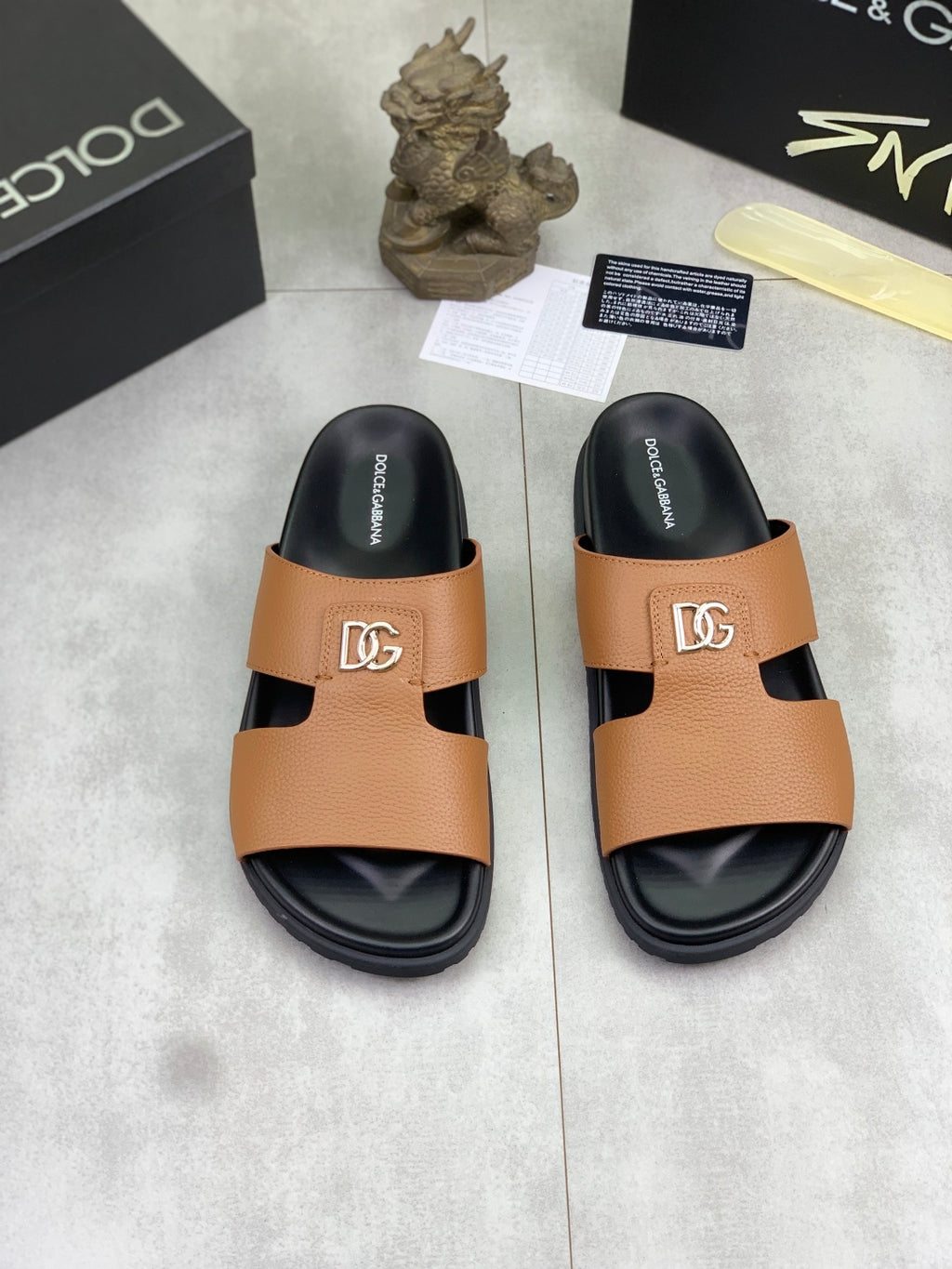 Dolce & Gabbana DG Men's Handcrafted Calfskin Slides Multi-Color