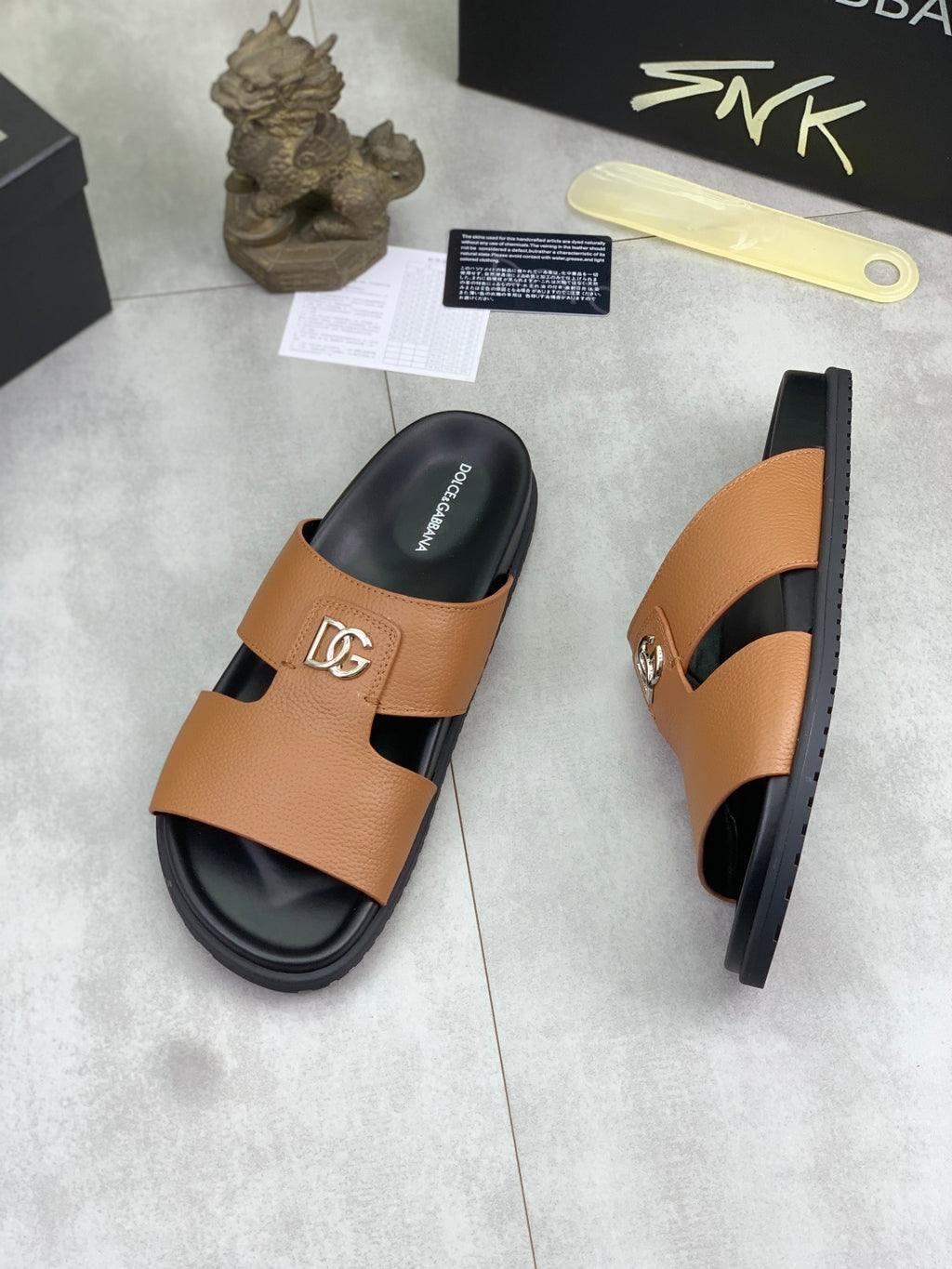 Dolce & Gabbana DG Men's Handcrafted Calfskin Slides Multi-Color