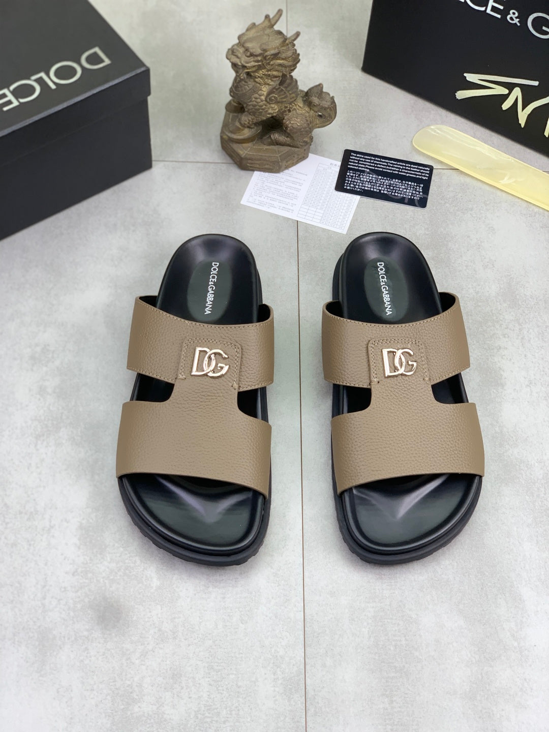 Dolce & Gabbana DG Men's Handcrafted Calfskin Slides Multi-Color