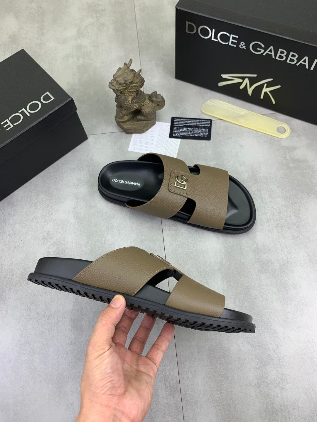 Dolce & Gabbana DG Men's Handcrafted Calfskin Slides Multi-Color
