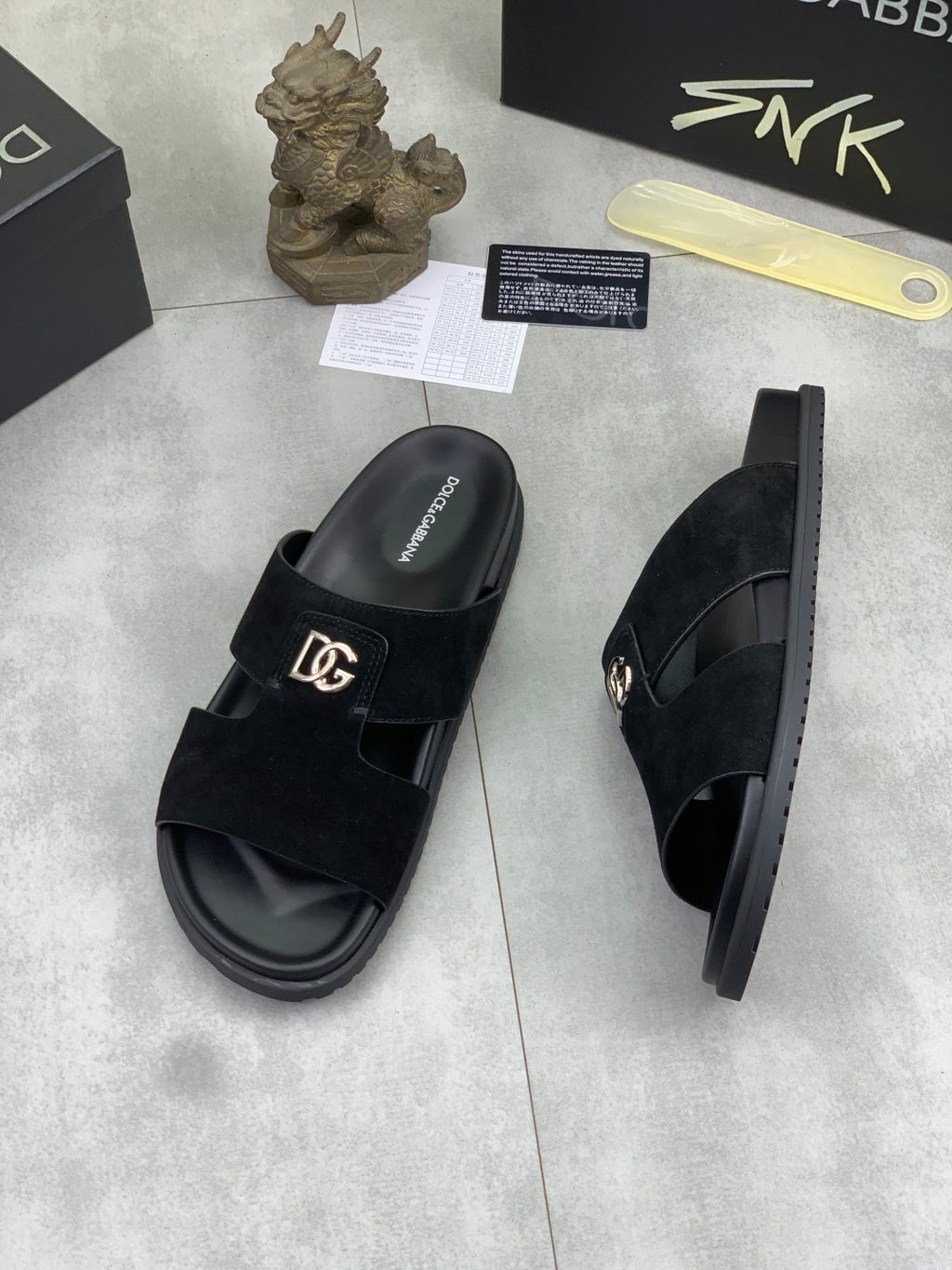 Dolce & Gabbana DG Men's Handcrafted Calfskin Slides Multi-Color