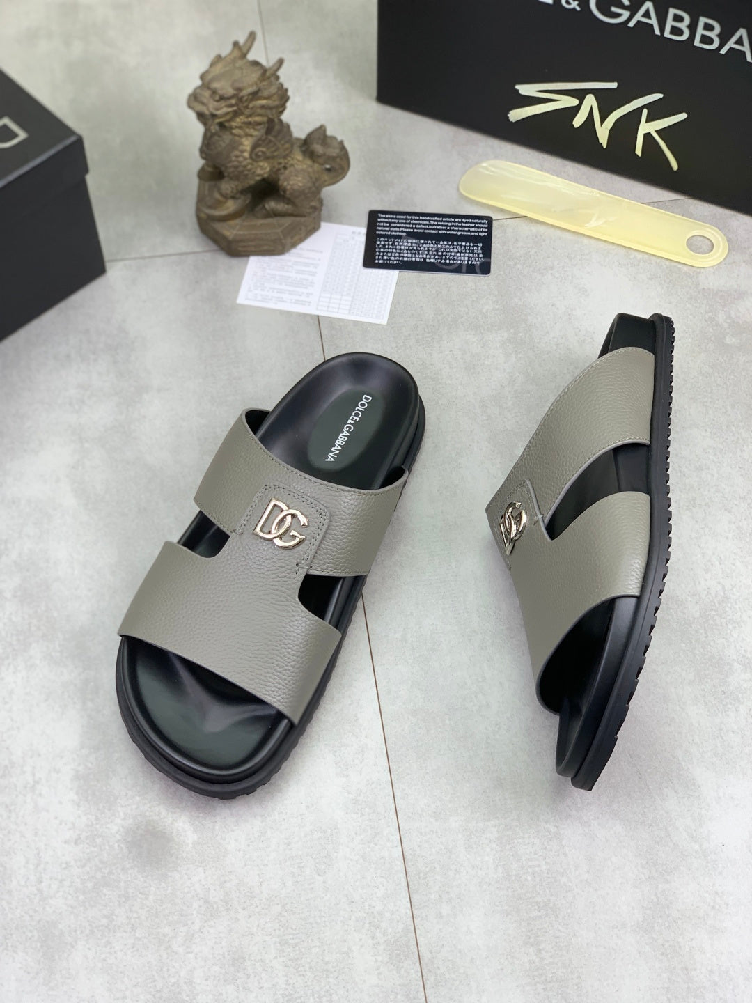 Dolce & Gabbana DG Men's Handcrafted Calfskin Slides Multi-Color