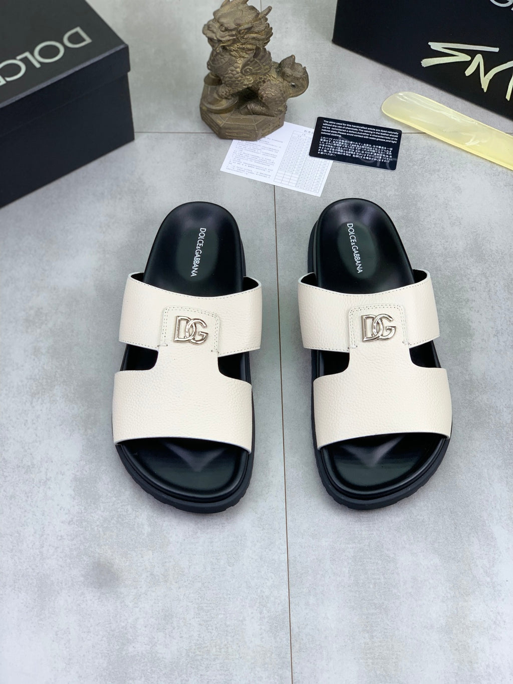 Dolce & Gabbana DG Men's Handcrafted Calfskin Slides Multi-Color