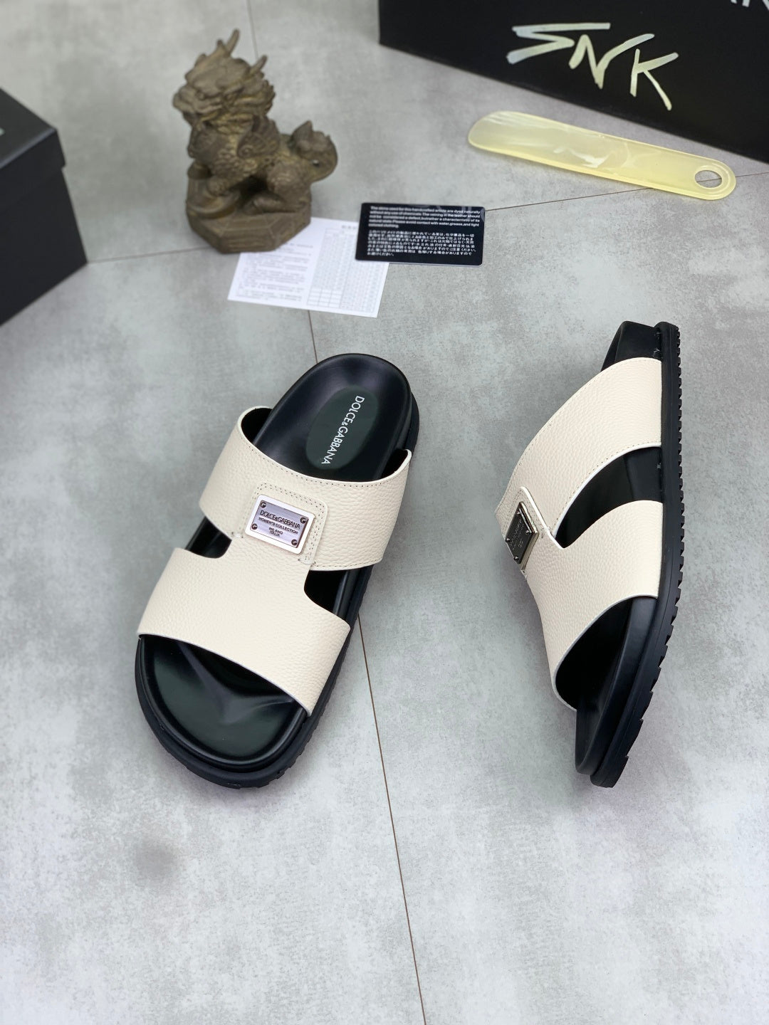 Dolce & Gabbana DG Men's Handcrafted Calfskin Slides Multi-Color