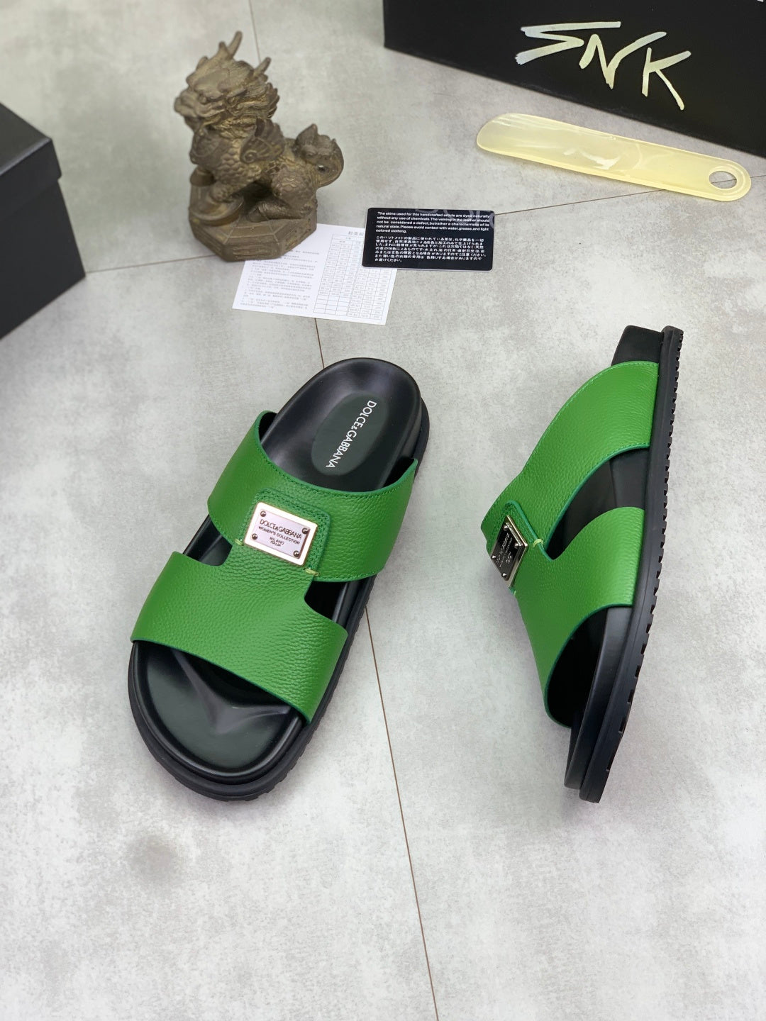 Dolce & Gabbana DG Men's Handcrafted Calfskin Slides Multi-Color