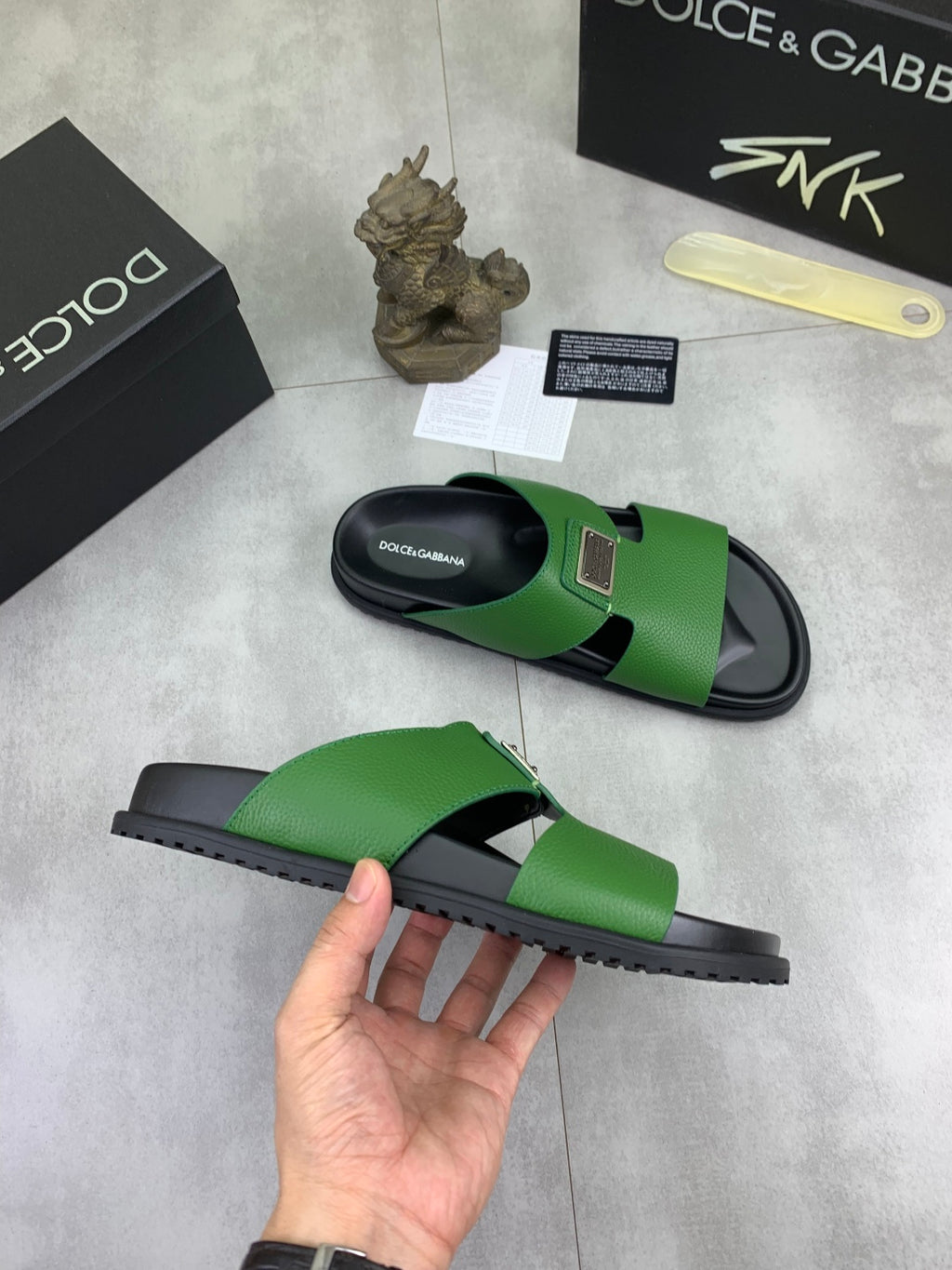 Dolce & Gabbana DG Men's Handcrafted Calfskin Slides Multi-Color