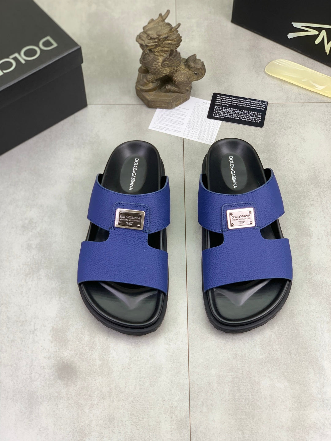 Dolce & Gabbana DG Men's Handcrafted Calfskin Slides Multi-Color