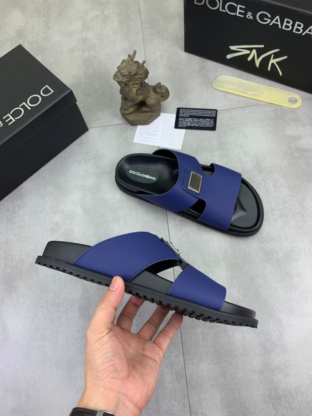 Dolce & Gabbana DG Men's Handcrafted Calfskin Slides Multi-Color