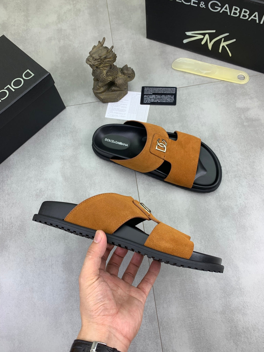 Dolce & Gabbana DG Men's Handcrafted Calfskin Slides Multi-Color