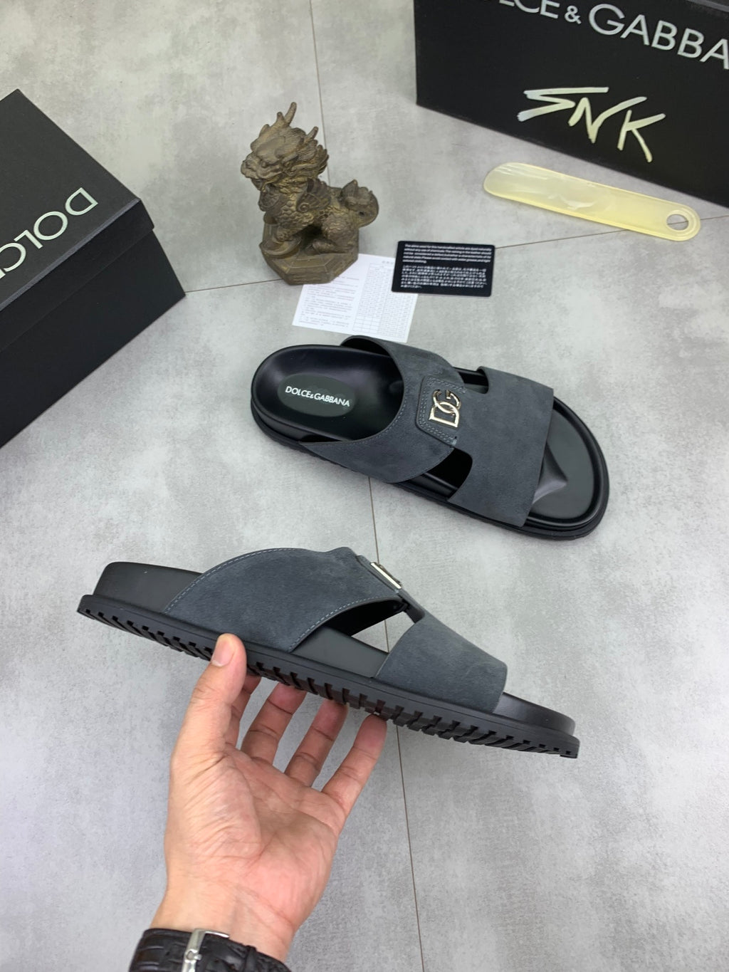 Dolce & Gabbana DG Men's Handcrafted Calfskin Slides Multi-Color