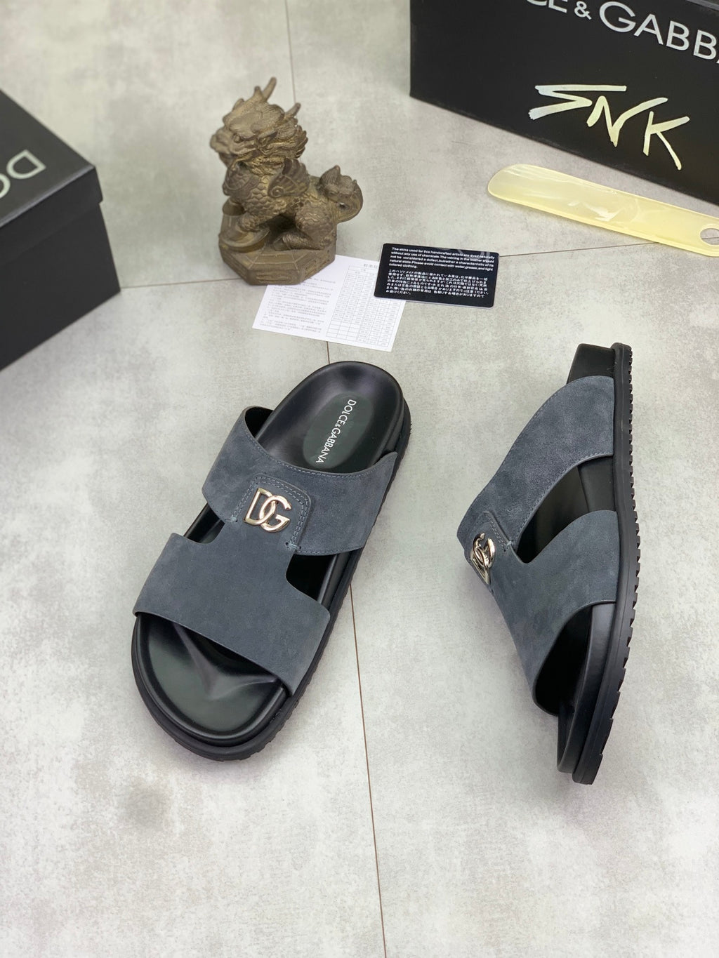 Dolce & Gabbana DG Men's Handcrafted Calfskin Slides Multi-Color