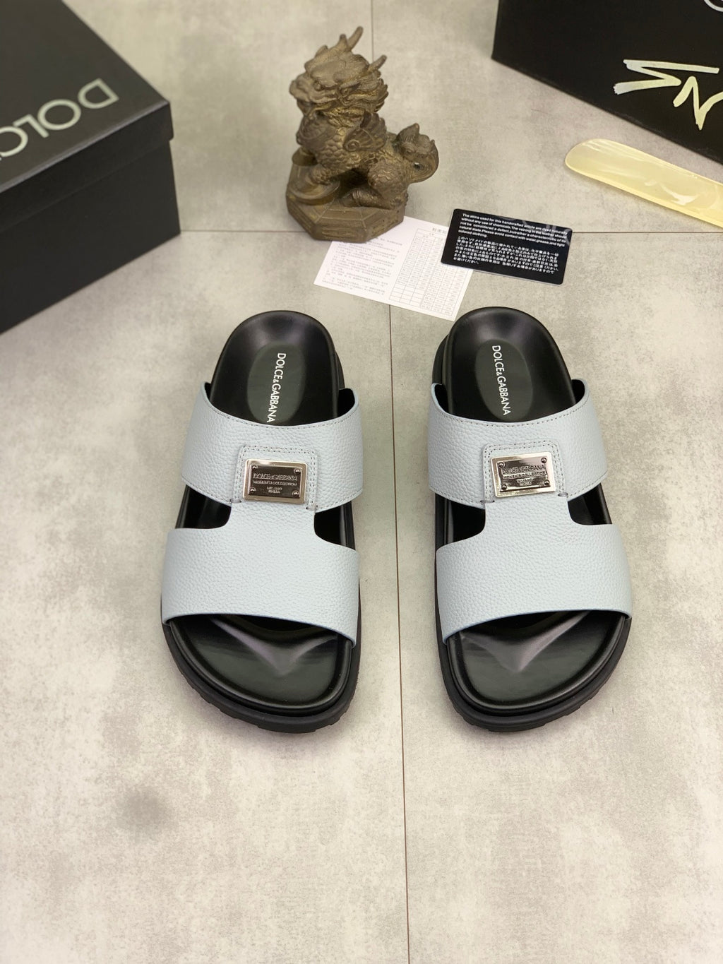 Dolce & Gabbana DG Men's Handcrafted Calfskin Slides Multi-Color