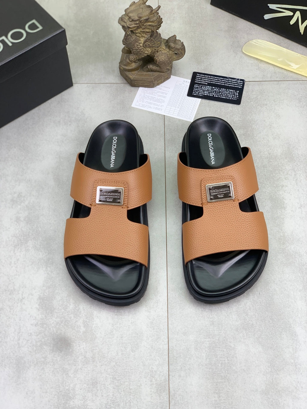 Dolce & Gabbana DG Men's Handcrafted Calfskin Slides Multi-Color