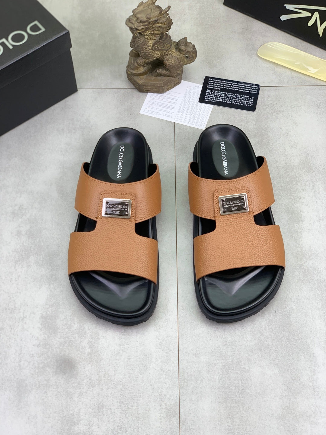 Dolce & Gabbana DG Men's Handcrafted Calfskin Slides Multi-Color