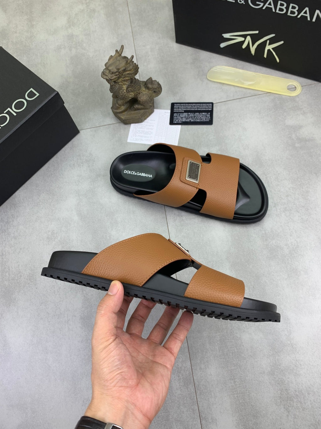 Dolce & Gabbana DG Men's Handcrafted Calfskin Slides Multi-Color