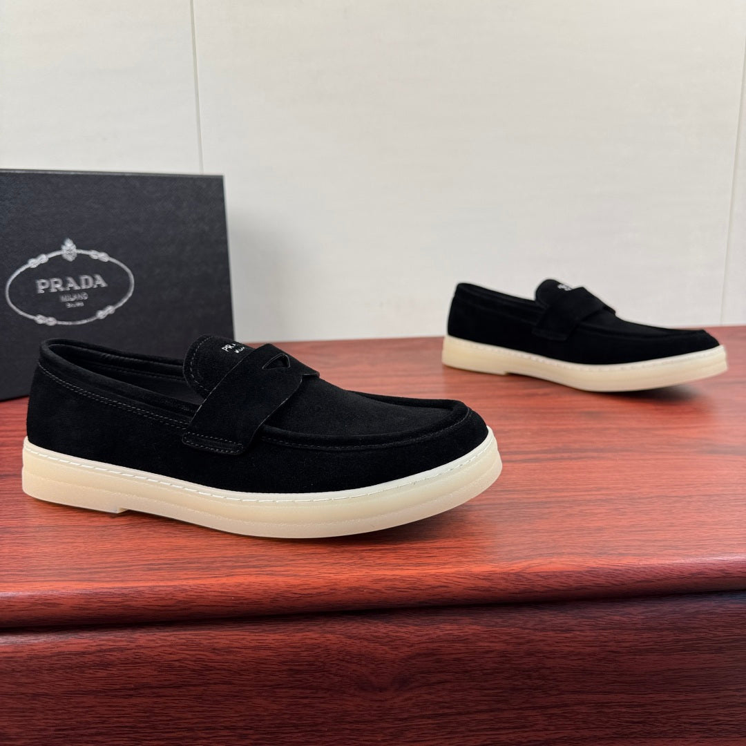 Prada Men's Suede Penny Loafers Black