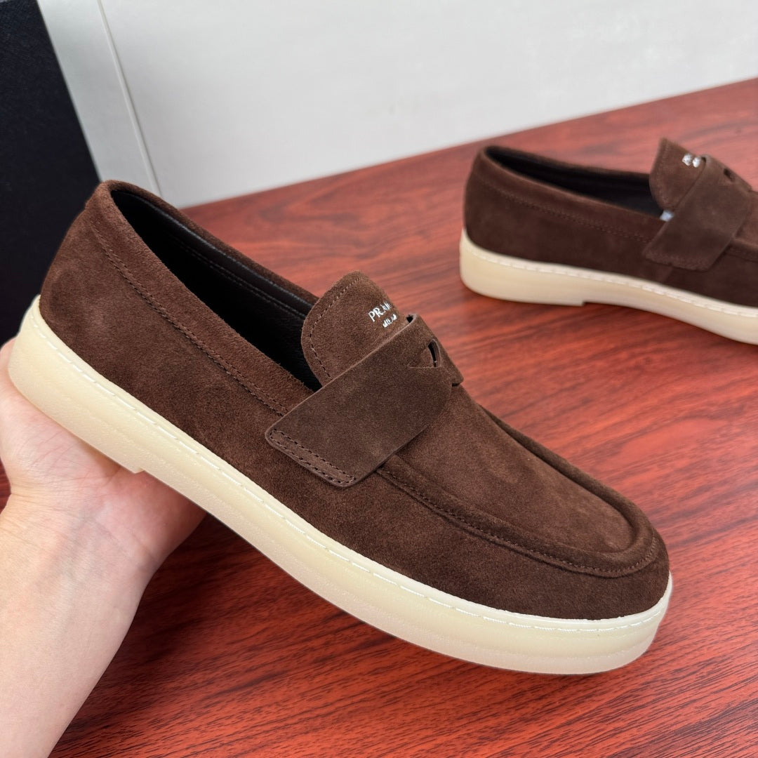 Prada Men's Suede Penny Loafers Coffee