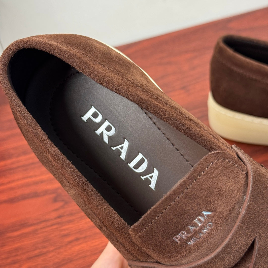 Prada Men's Suede Penny Loafers Coffee