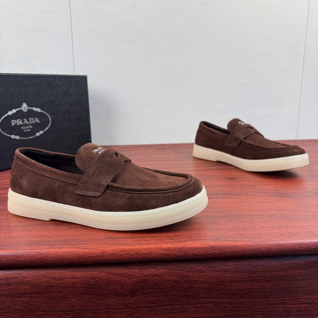 Prada Men's Suede Penny Loafers Coffee