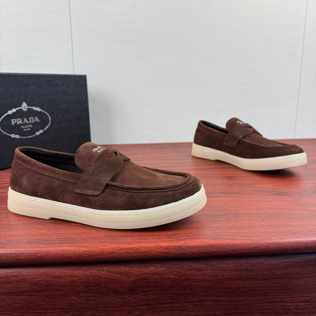 Prada Men's Suede Penny Loafers Coffee