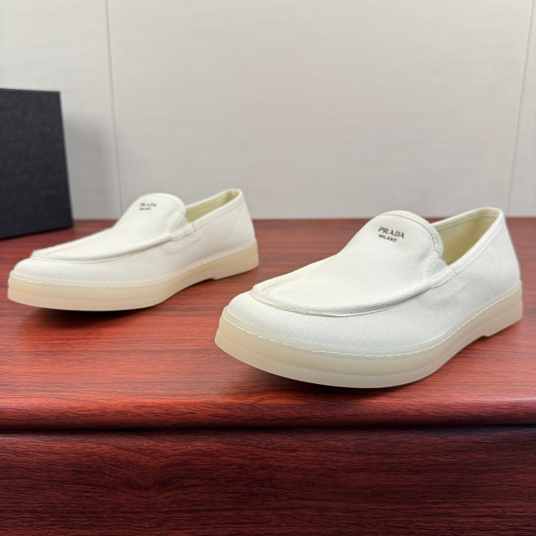 Prada Men's Canvas Slip-On Casual Shoes White