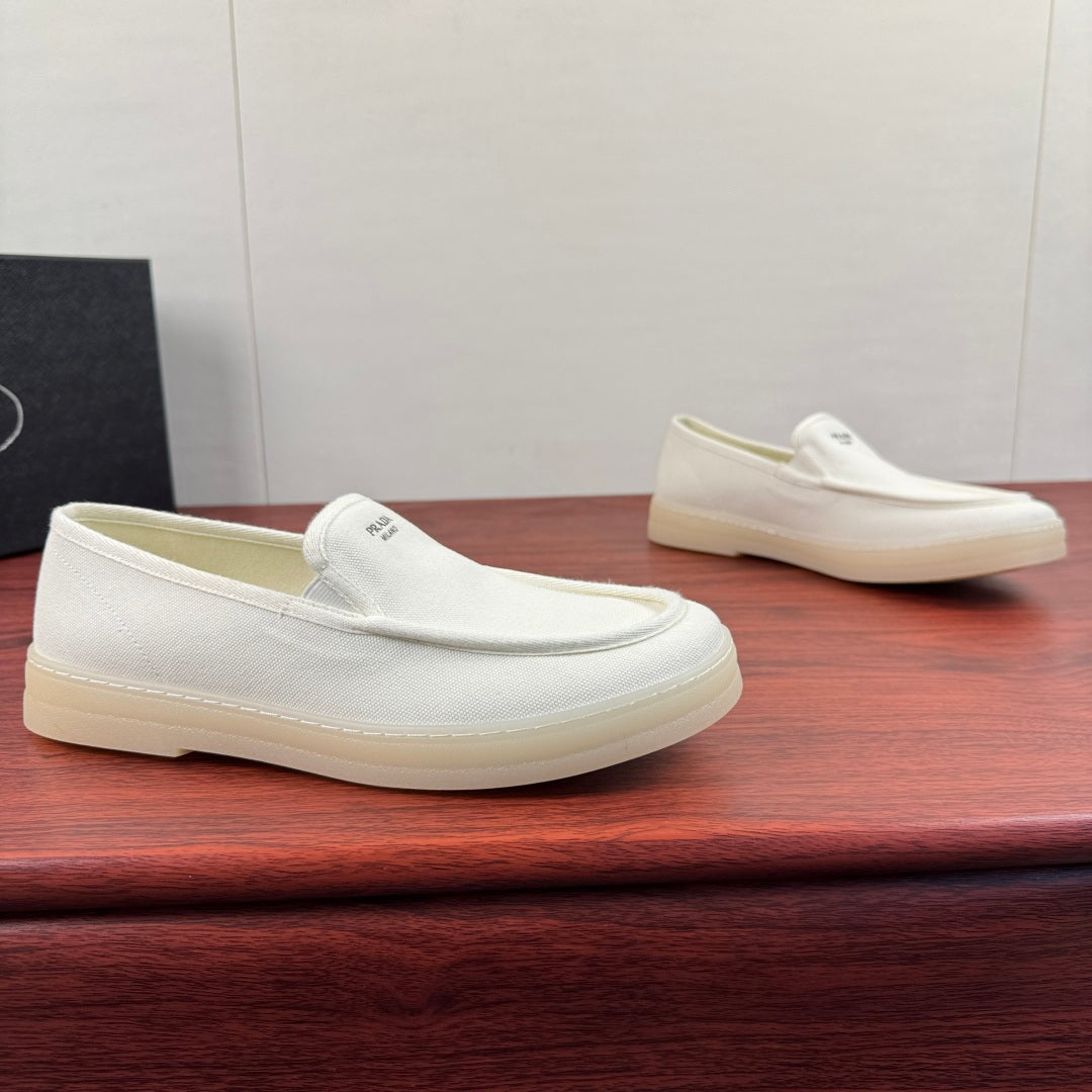 Prada Men's Canvas Slip-On Casual Shoes White