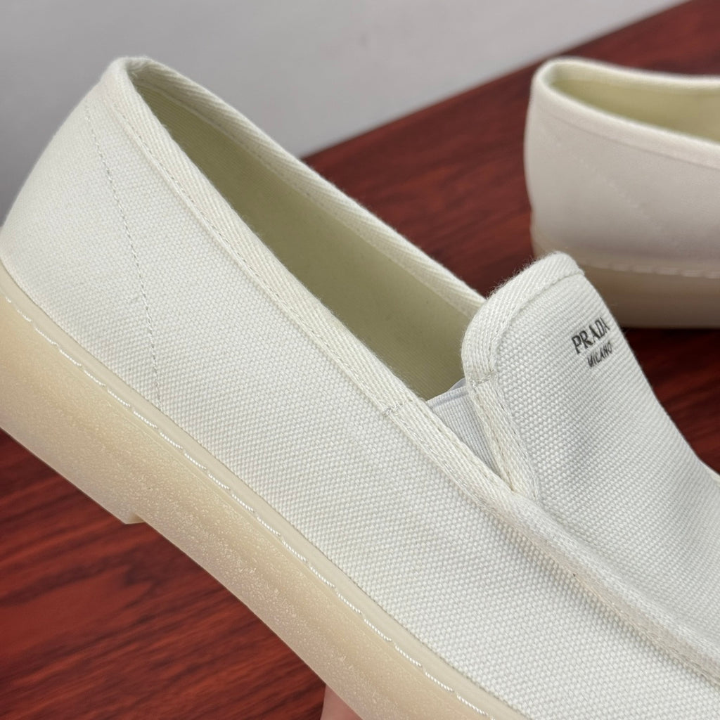 Prada Men's Canvas Slip-On Casual Shoes White