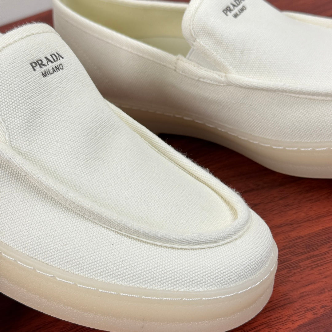 Prada Men's Canvas Slip-On Casual Shoes White