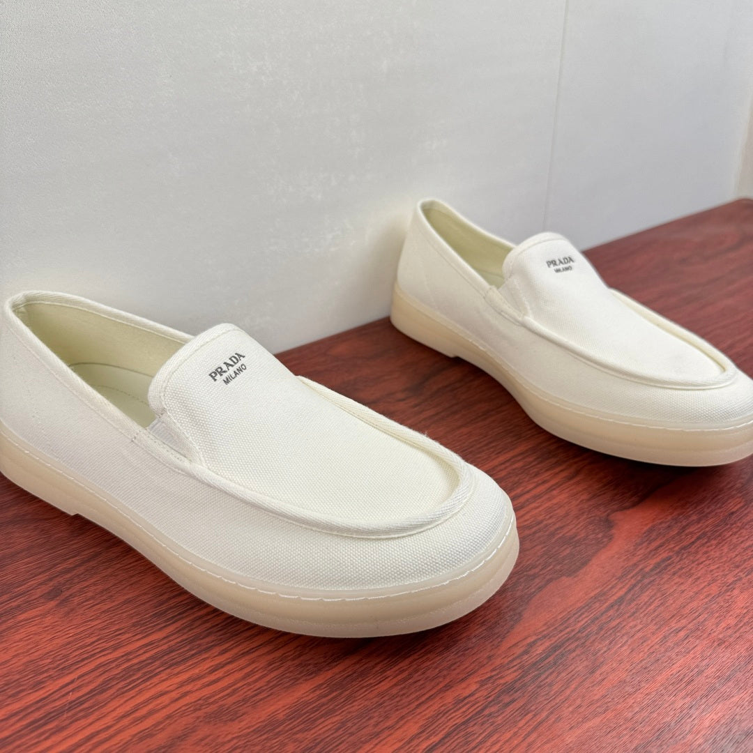 Prada Men's Canvas Slip-On Casual Shoes White