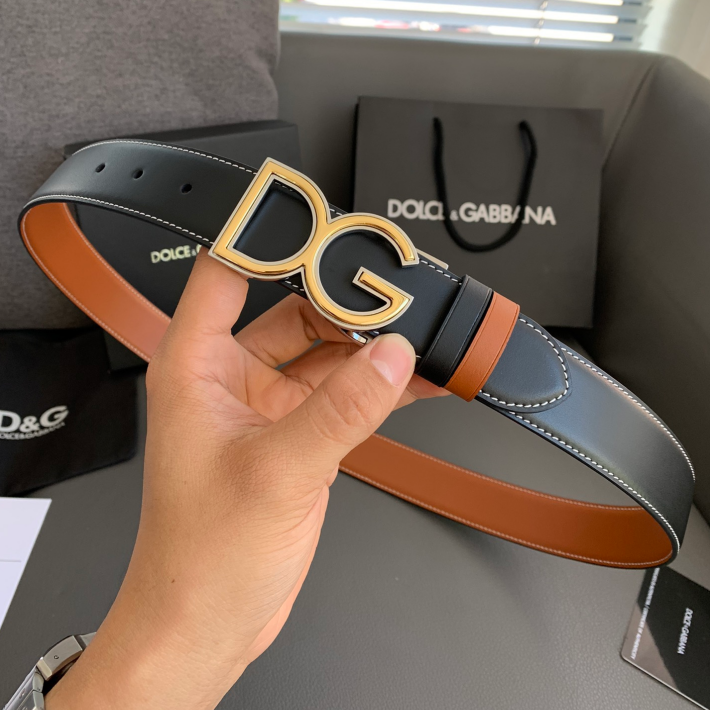 Dolce & Gabbana DG Logo Leather Belt – Gold / Silver / Black Buckle