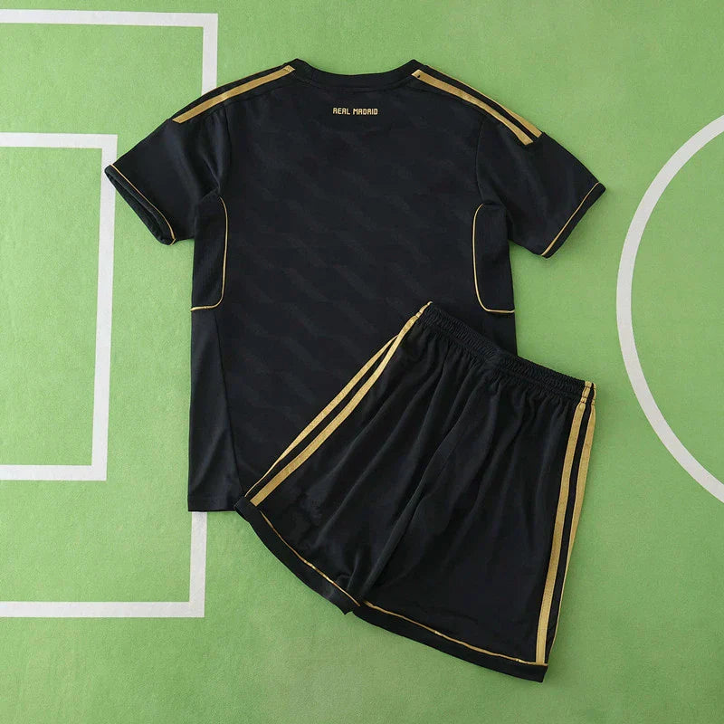 Real Madrid 2011/12 Away Retro Kids Kit – Black Gold Adidas Bwin Children's Jersey & Shorts Set