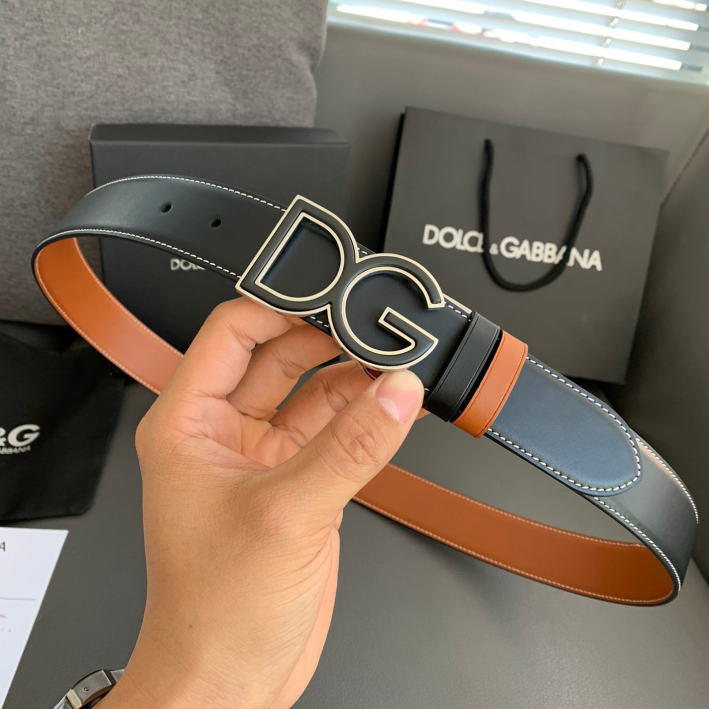 Dolce & Gabbana DG Logo Leather Belt – Gold / Silver / Black Buckle