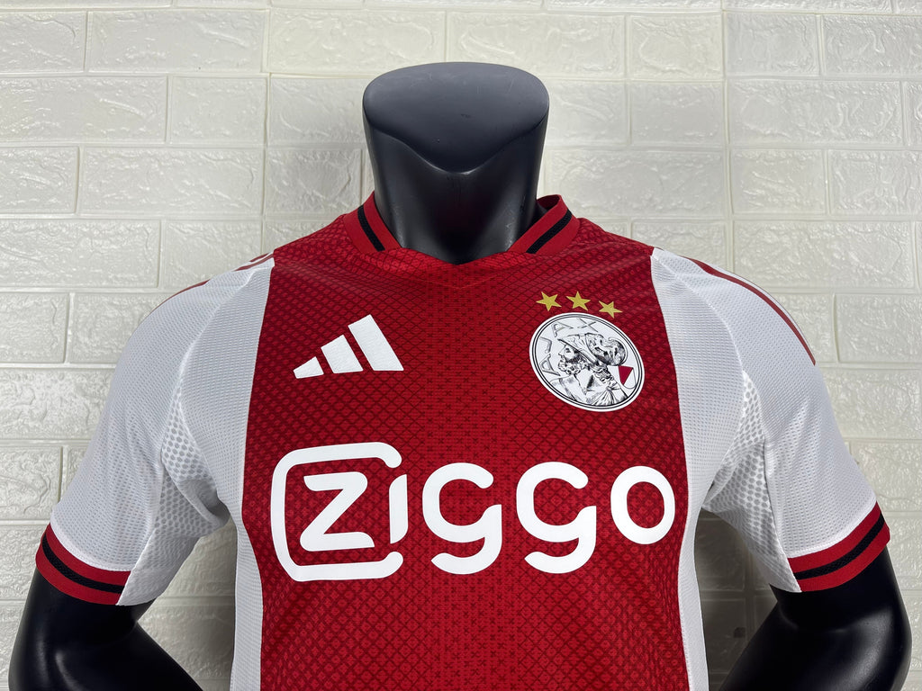 2025/26 Ajax Home Player Version Jersey - Red White - Ziggo - Diamond Texture - Four Gold Stars