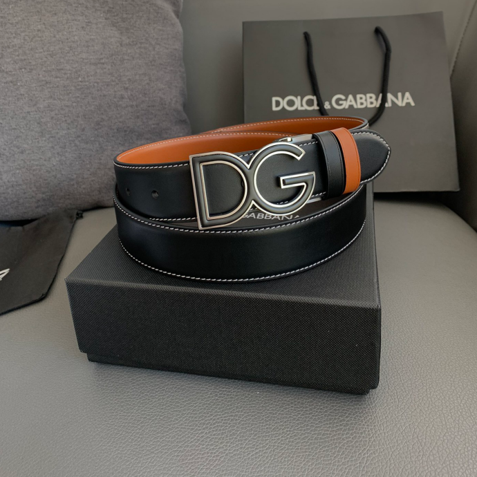 Dolce & Gabbana DG Logo Leather Belt – Gold / Silver / Black Buckle
