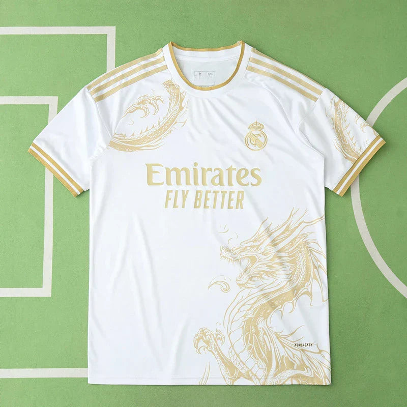 Real Madrid 2024/25 White Gold Dragon Concept Jersey – Luxury Dragon Adidas Fan Version