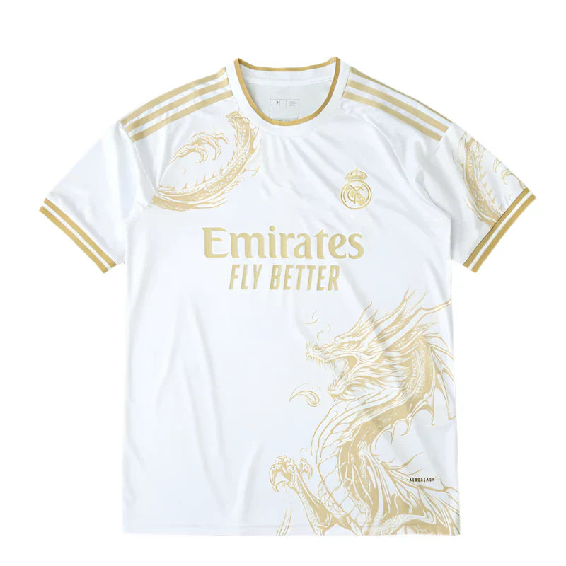 Real Madrid 2024/25 White Gold Dragon Concept Jersey – Luxury Dragon Adidas Fan Version