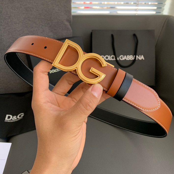 Dolce & Gabbana DG Logo Leather Belt – Gold / Silver / Black Buckle