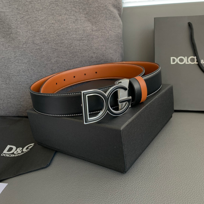 Dolce & Gabbana DG Logo Leather Belt – Gold / Silver / Black Buckle