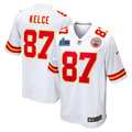 Men's Kansas City Chiefs Travis Kelce #87 White Super Bowl LVII Patch Away Game Jerseys