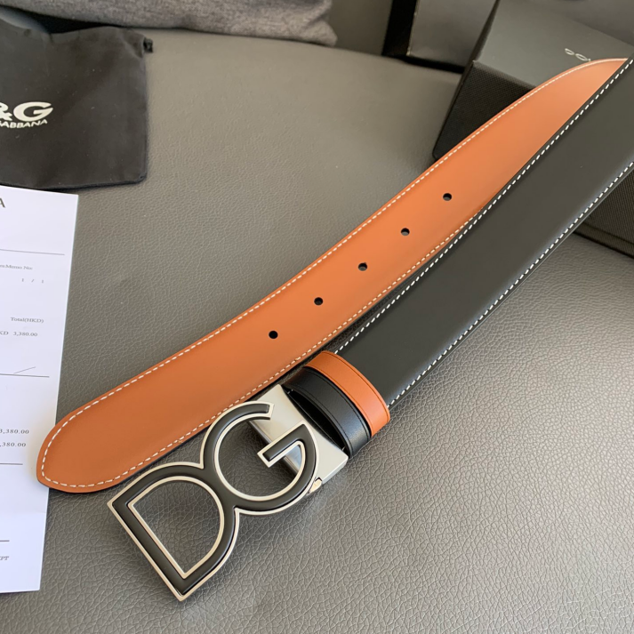 Dolce & Gabbana DG Logo Leather Belt – Gold / Silver / Black Buckle