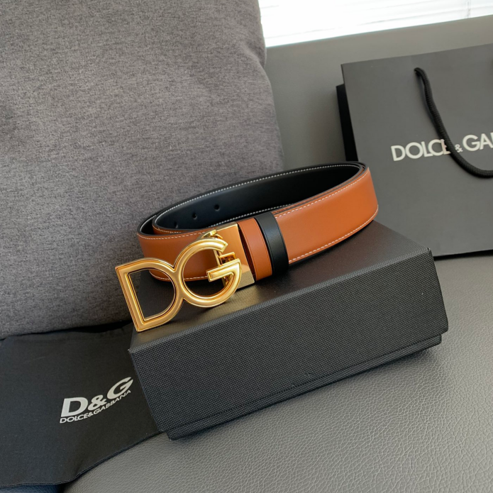 Dolce & Gabbana DG Logo Leather Belt – Gold / Silver / Black Buckle