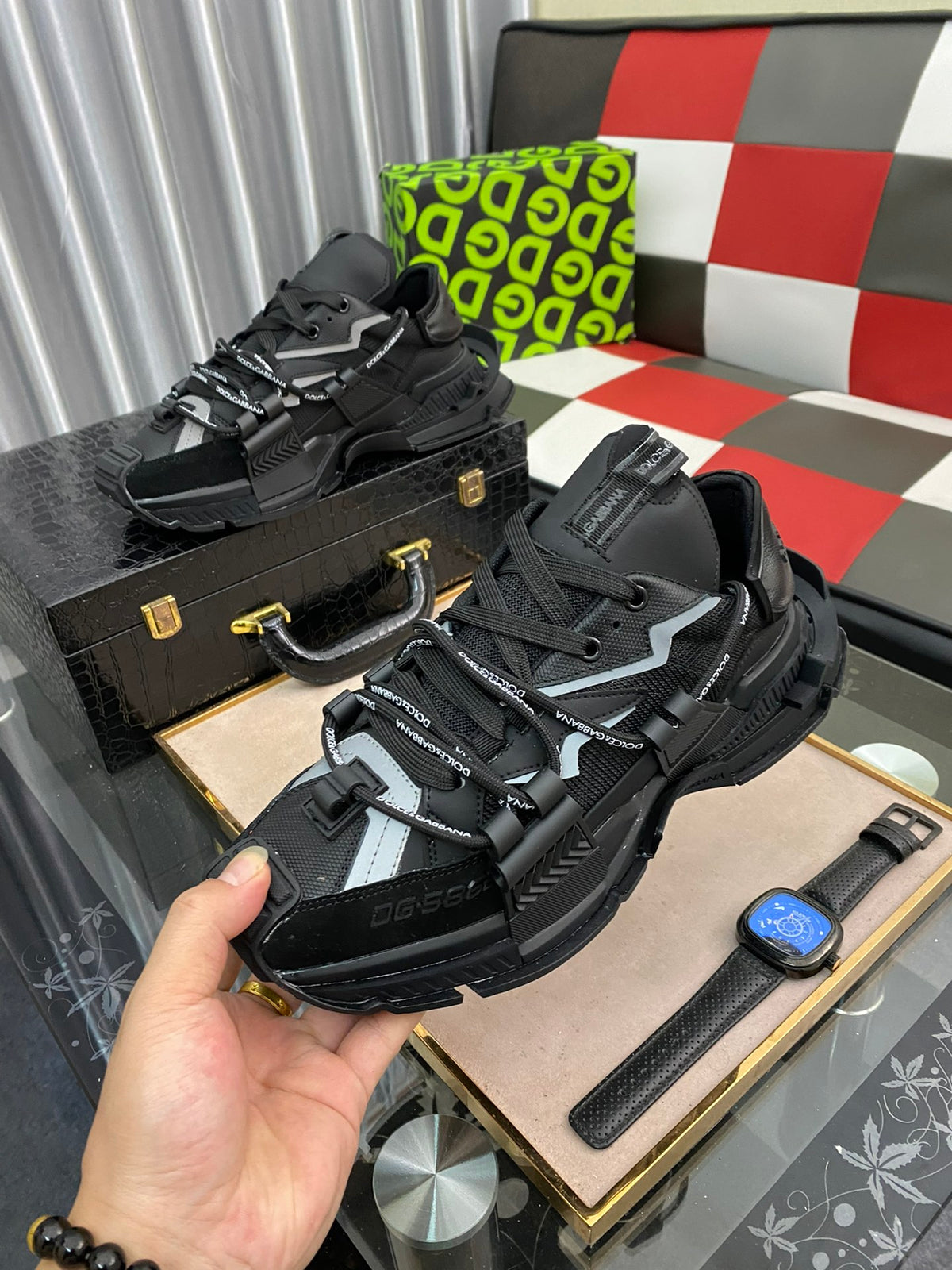 Dolce & Gabbana DG Heavy-Craft Calfskin Sneakers with 5D Accents