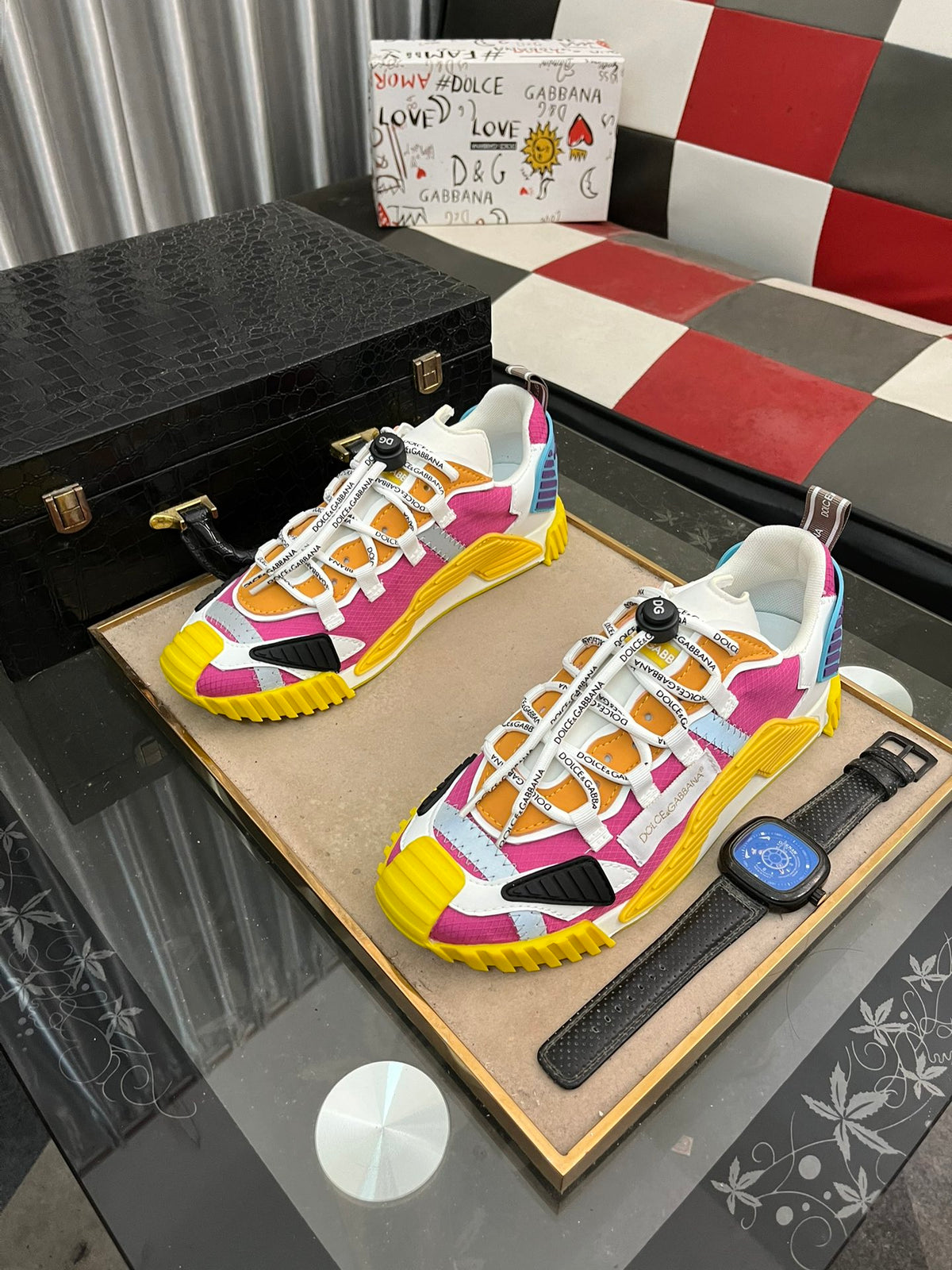 Dolce & Gabbana DG Couple's Multi-Material Casual Sneakers Multi-Color