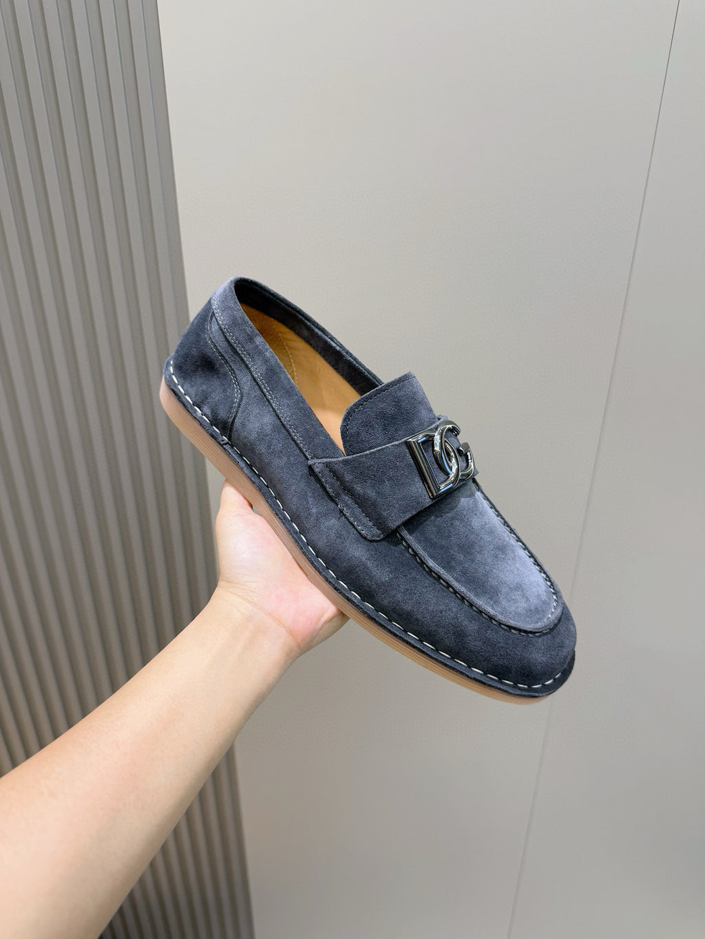 Dolce & Gabbana DG Men's New Florio Suede Moccasin Loafers with Logo