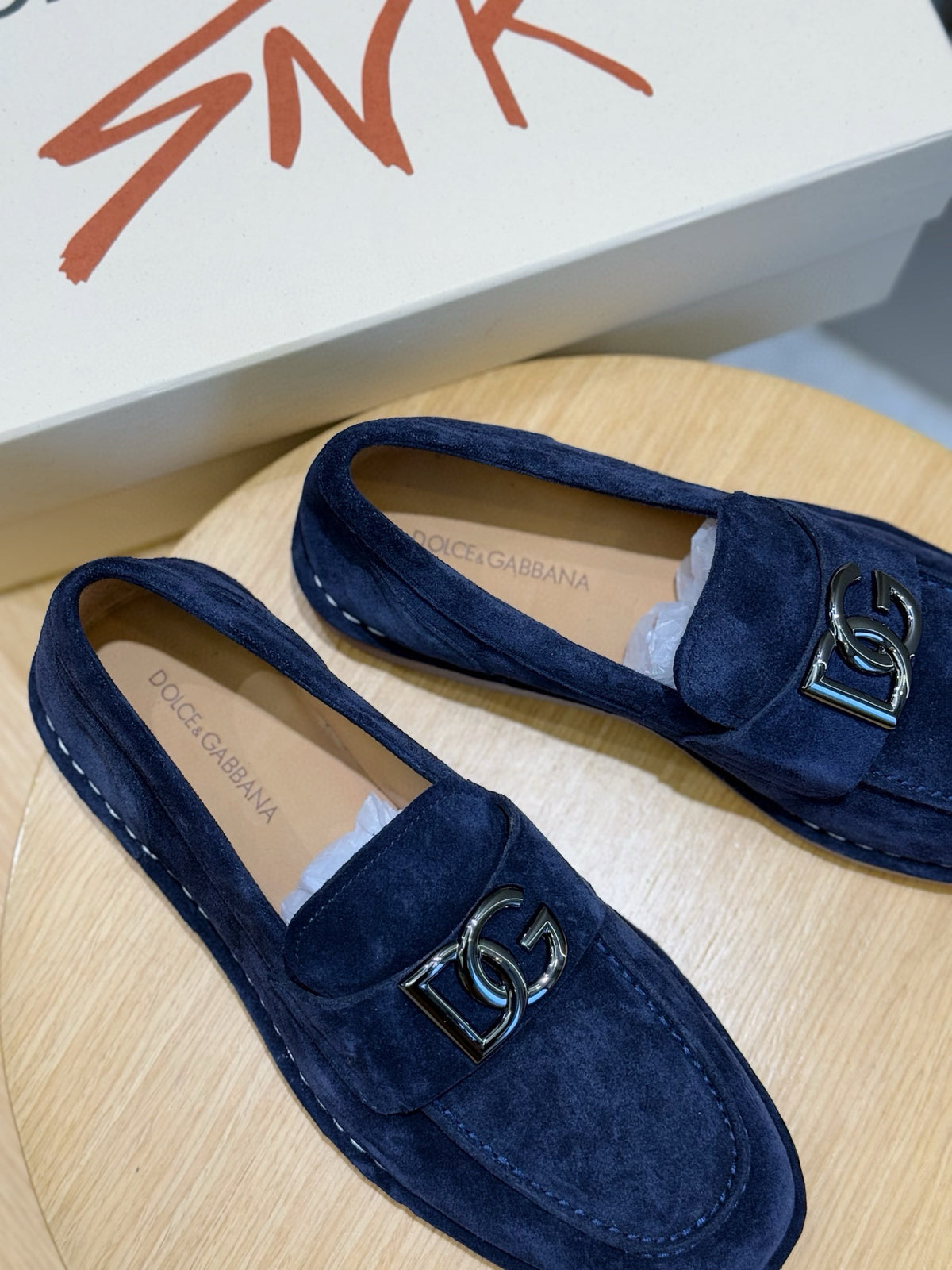 Dolce & Gabbana DG Men's New Florio Suede Moccasin Loafers with Logo
