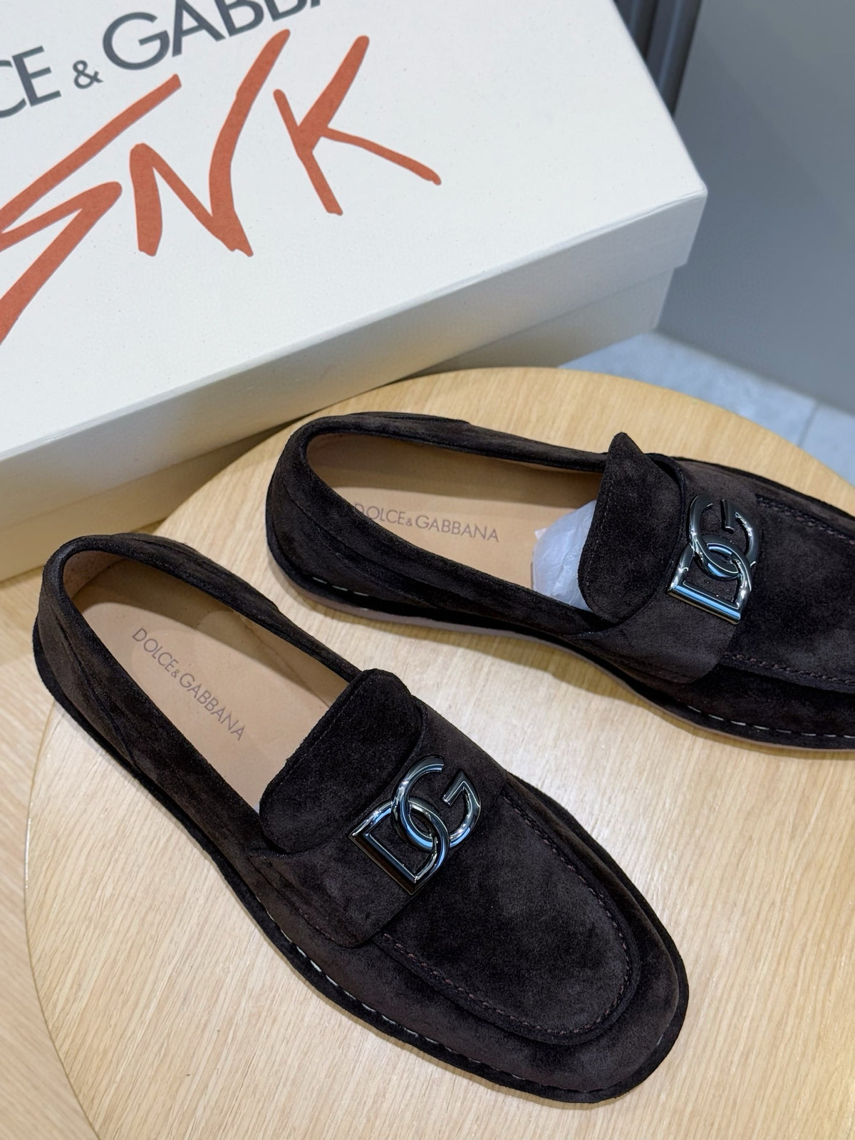 Dolce & Gabbana DG Men's New Florio Suede Moccasin Loafers with Logo