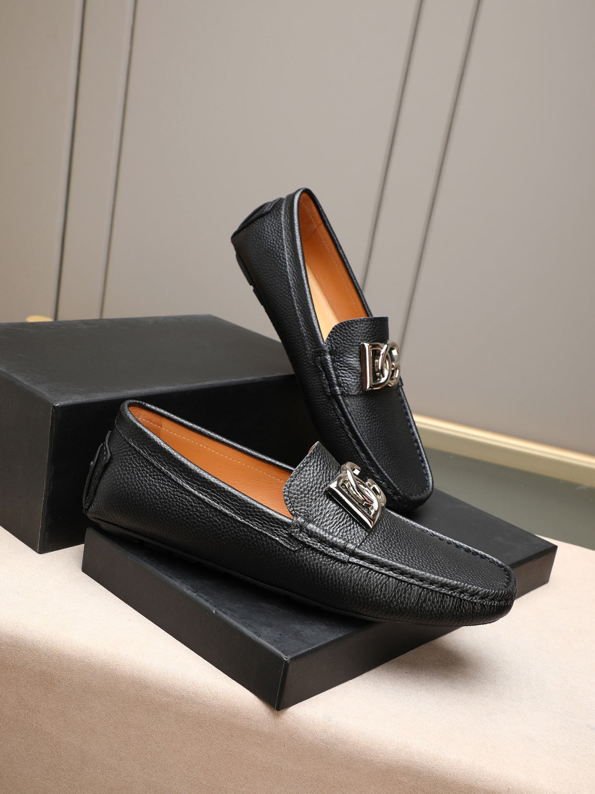 Dolce & Gabbana DG Men's Slip-On Moccasin Loafers with Metal Detail