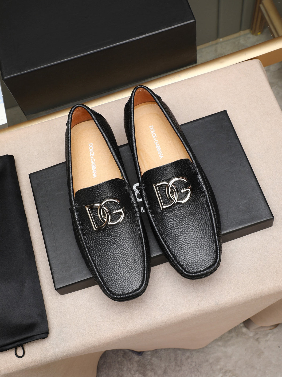 Dolce & Gabbana DG Men's Slip-On Moccasin Loafers with Metal Detail